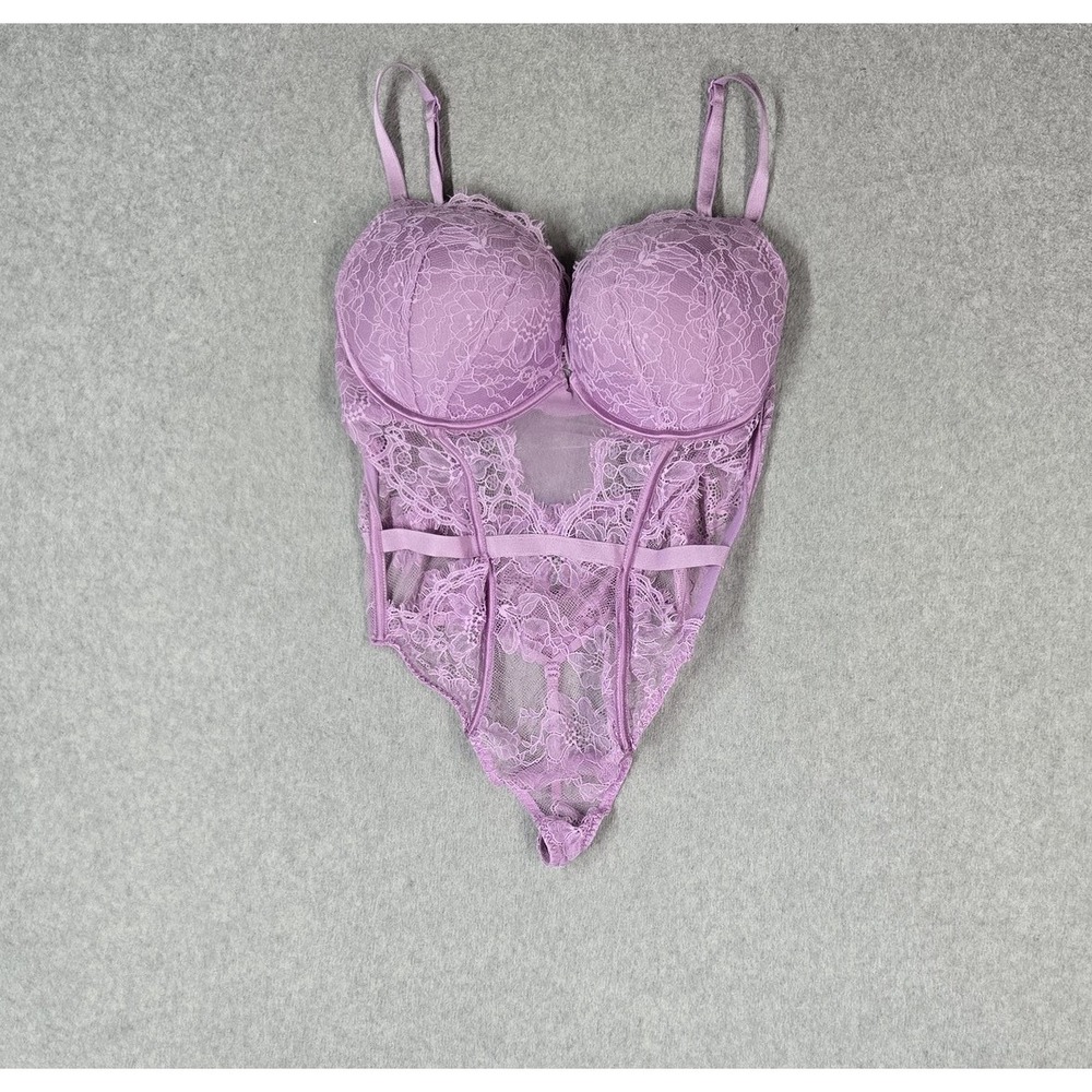 Victoria's Secret Women Bra Large Purple Push Up One Piece Lace Bow READ